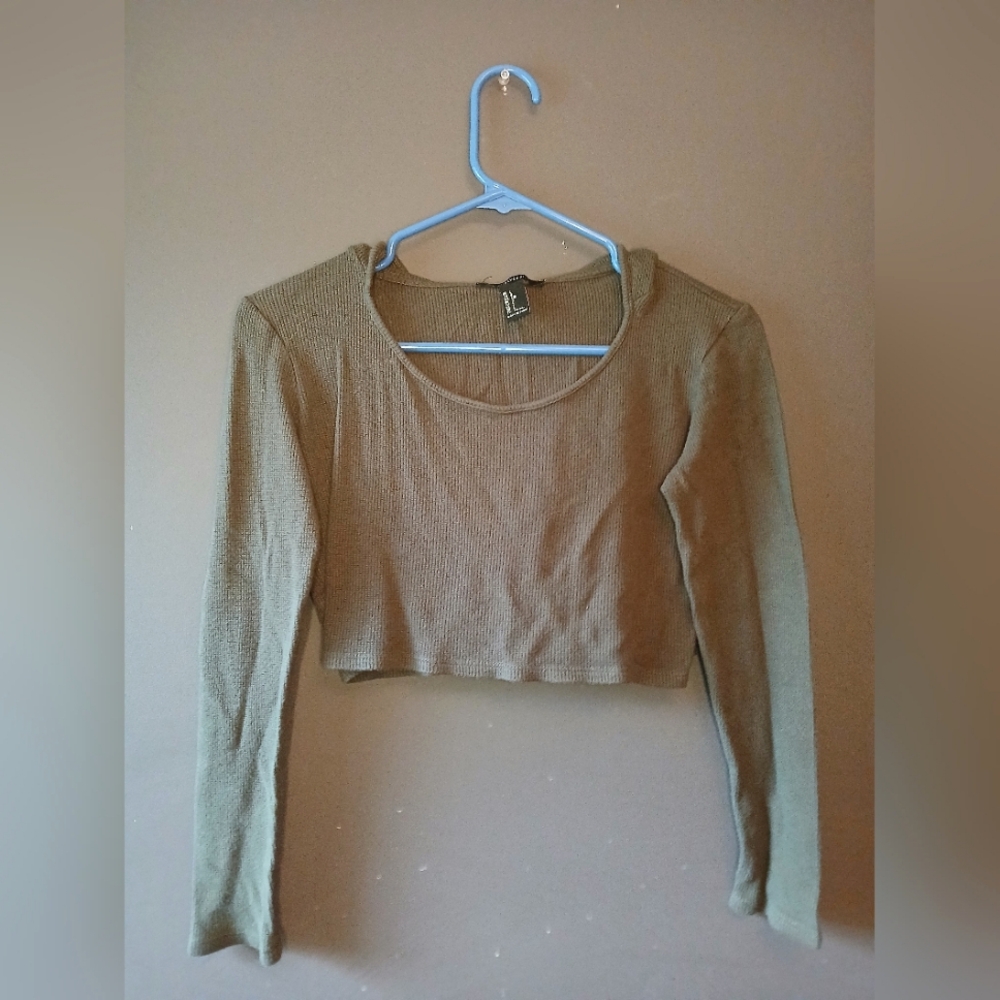 FOREVER 21 WOMEN'S SIZE LARGE LONG SLEEVE OLIVE GREEN TOP 💚